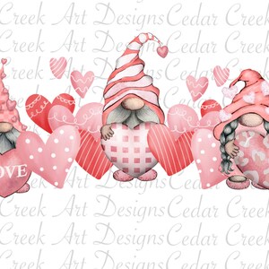 Gnome with Hearts Valentine&#39;s Day PNG- Digital Download, Pink hearts, Gnome, Printable, Sublimation