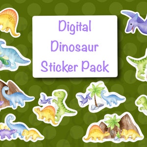 Adesivo digitale per dinosauri, confezione da 10, PNG, Goodnotes, Notabilità, Adesivi per bambini, T Rex, Stegosauro, Triceratopo