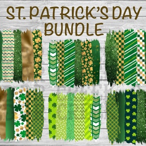 St. Patrick&#39;s Day Brush Stroke Background Bundle, PNG, Sublimation, Digital Download, St. Patty&#39;s Day, Green, Gold, Clovers