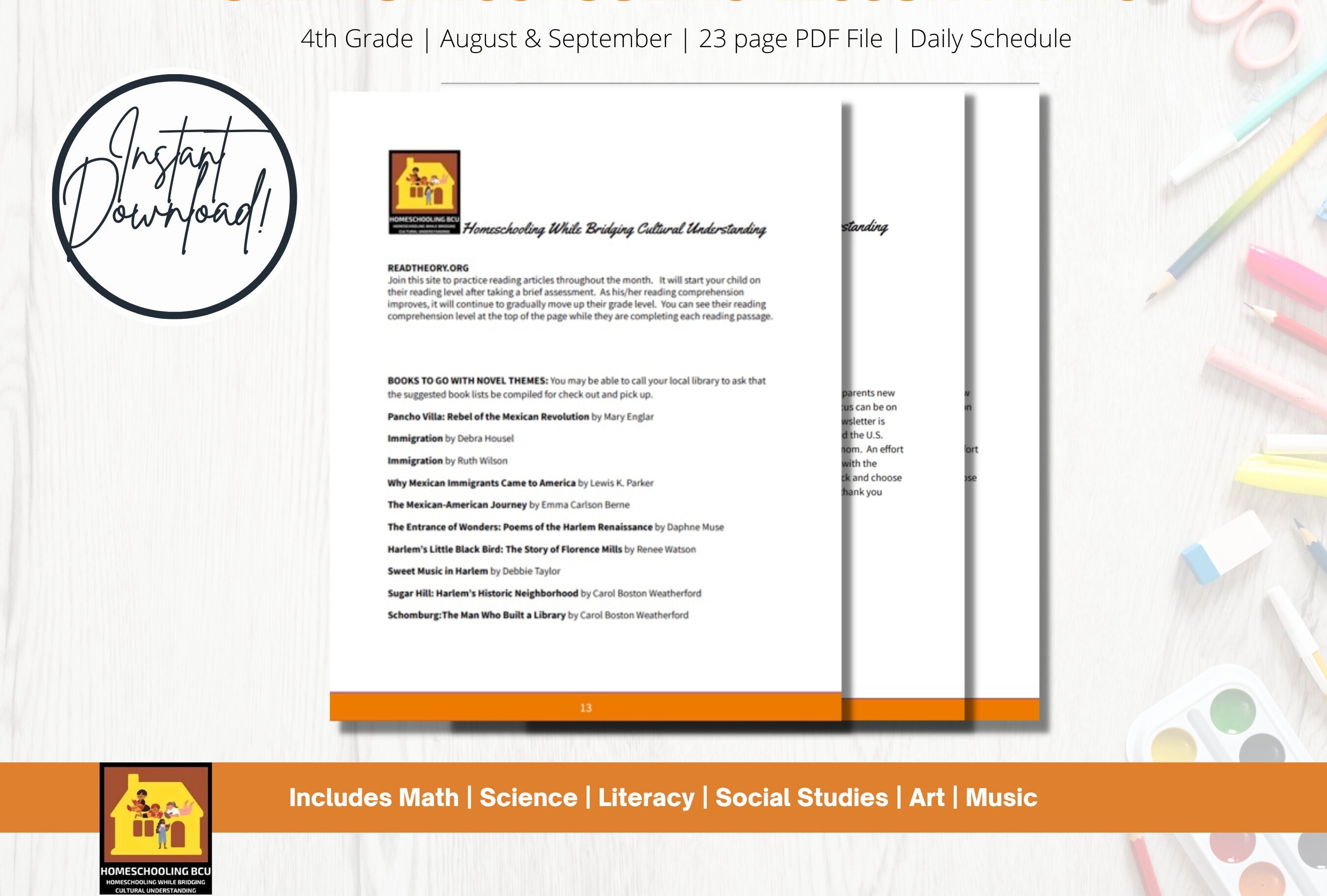 4th Grade Homeschooling Lesson Plans for August/september Includes Math ...