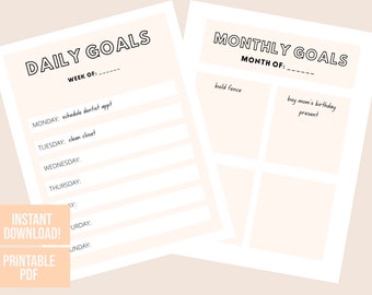 Goal Planner Kit, Printable Goal Tracking Templates Bundle, Weekly Goal Setting, Monthly Goal Setting, Personal Planner, Goals Overview