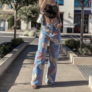 Mouse Cartoon Printed Wide leg jeans