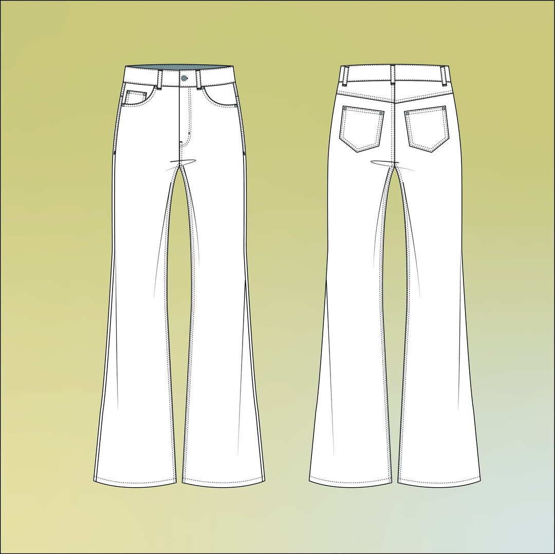 Bootcut Denim Jeans Flat Templates / Technical Drawings / Fashion CAD Designs for Adobe