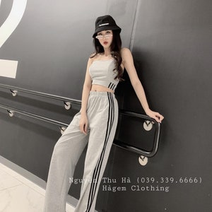 Sporty tracksuit tube top and matching sweat pants 2 piece set gray Small