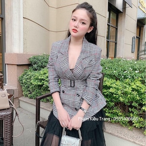 Double breasted plaid checkered blazer jacket size Small