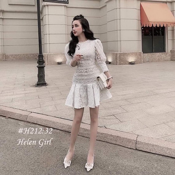 white lace pleated dress Edora Lace Pleat Mini Dress | White | Womens