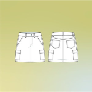 Mini Skirt with Pockets Flat Templates / Technical Drawings / Fashion CAD Designs for Adobe Illustrator / Fashion flat sketch