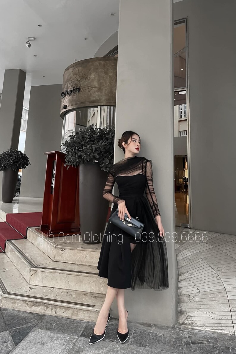 Black Mesh Cutout Slim Vintage Evening Party Dress