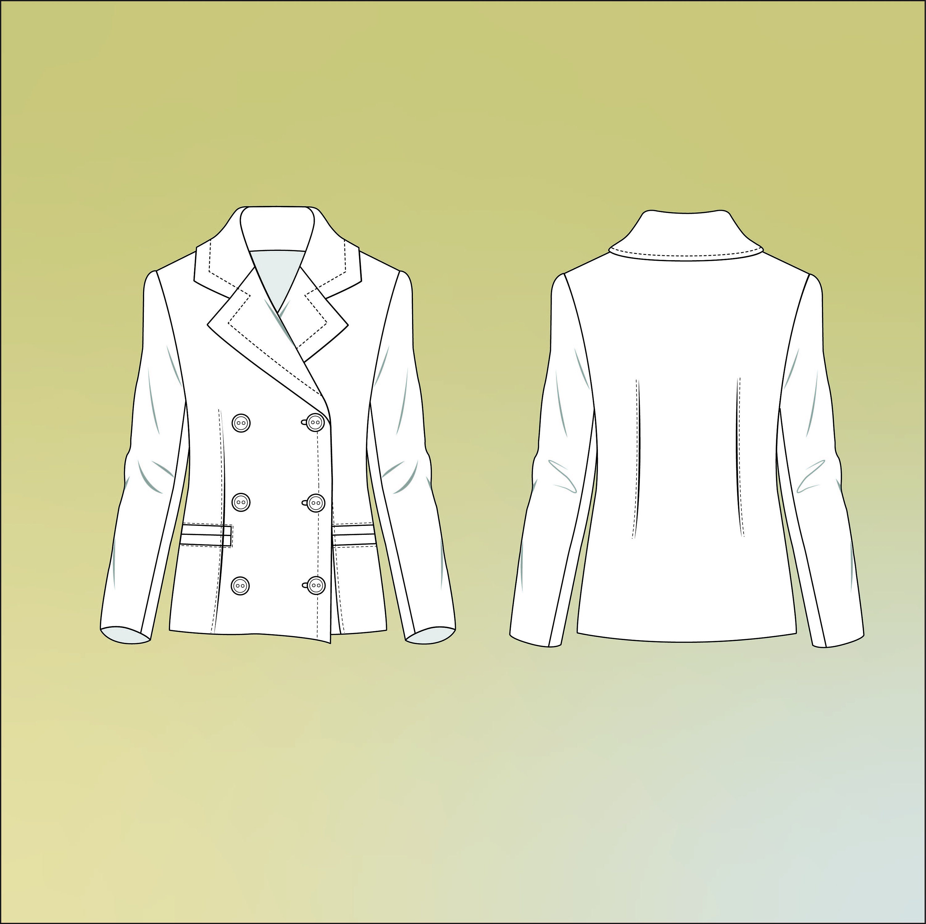 Wide Notch Collar Double Breasted Blazer Fashion Flat Templates