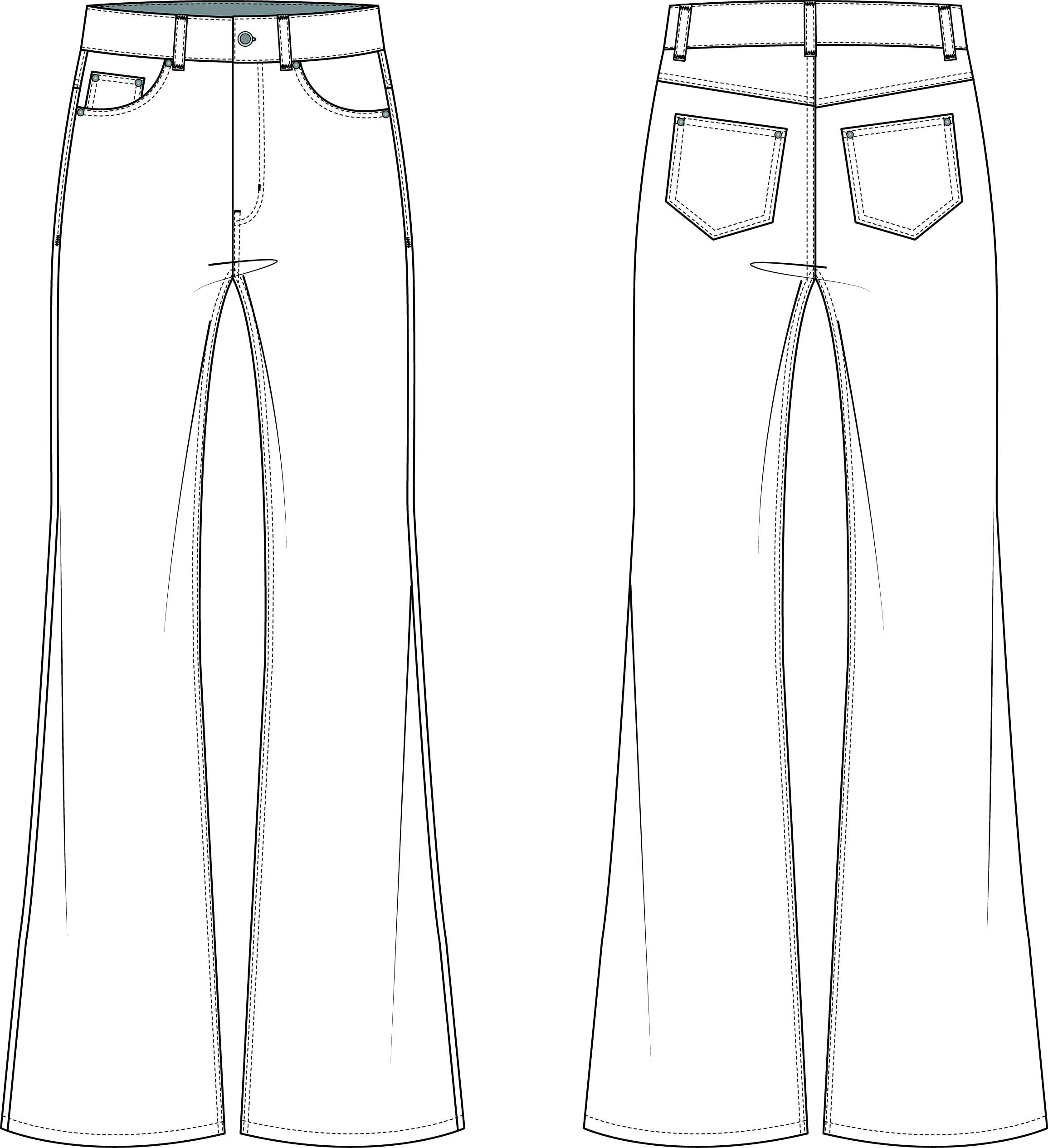 Bootcut Denim Jeans Flat Templates / Technical Drawings / Fashion CAD ...