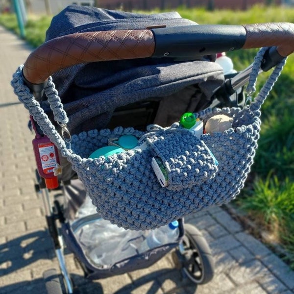 Wickeltasche für Kinderwagen, Buggy-Organizer, handmade, Makramee