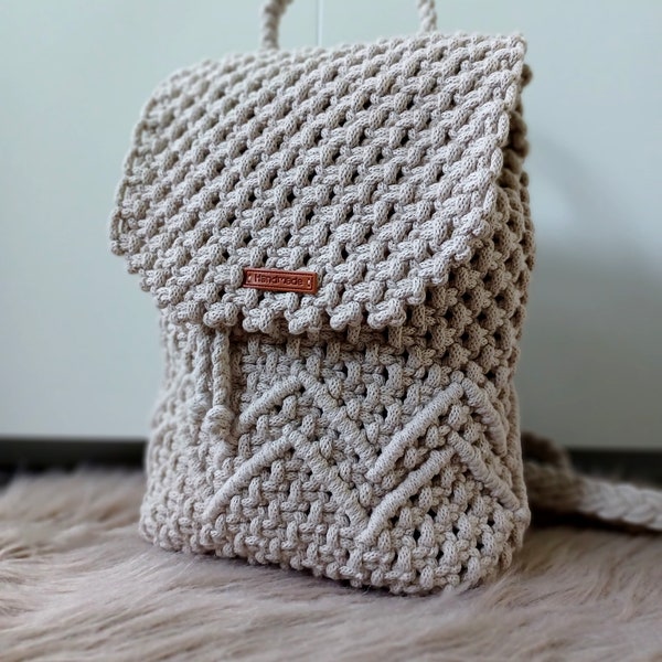 Makramee Rucksack mit verstellbaren Riemen, Accessoires, Handtaschen, handgemacht