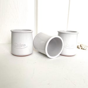 Vintage Yogurt Jars White Glazed Terracotta French Pots, Set of  Three