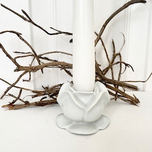 French White Rose Porcelain Vintage Candle Holder
