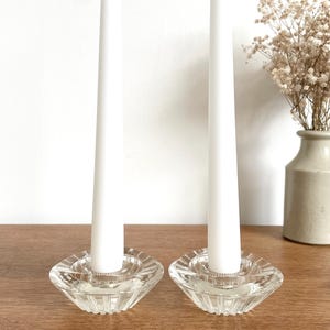Vintage Crystal Glass Candle Holders - Geometric Set of Two