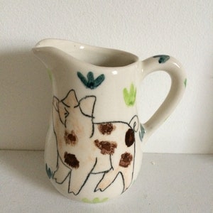 Vintage Handmade Ceramic Cream Pig Jug -Rustic Kitchen Decor, Farmhouse Decor , Flower Vase