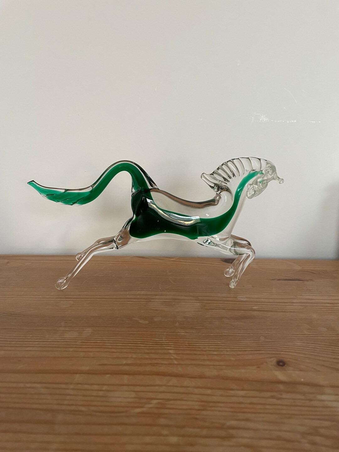Vintage Glass Horse Figurine Clear and Green Animal Figurine
