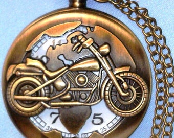 Vintage Style MotorCycle Pocket Watch *Groomsmen Gift *Anniversary Gift *Wedding Gift *Gift for him *Pocket Watch