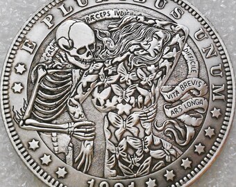 Hobo Nickel - Replica Artistic Hobo Nickel 1921 Hippocrates Skeleton Beauty Coin - Hobo Coin