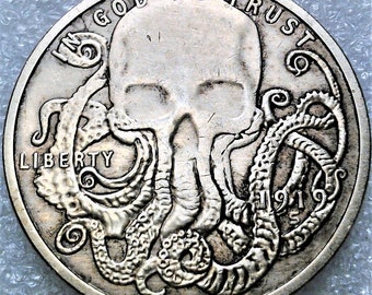 Hobo Coin - THE KRAKEN - Beast of the Sea - Hobo Nickel