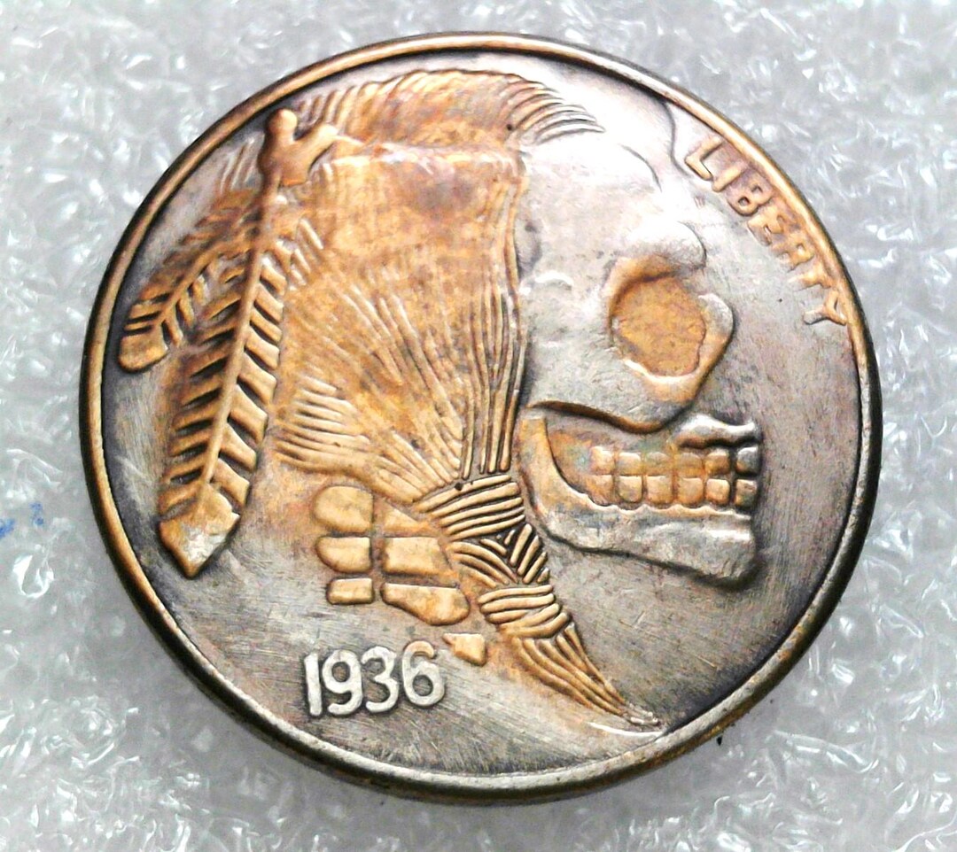 Hobo Coin Indian Skull Head Buffalo Nickel Custom Artistic Color - Etsy