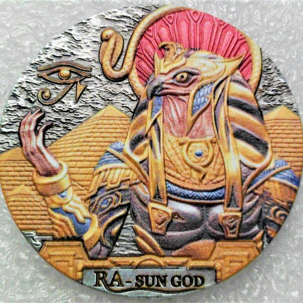 RA Sun God Coin - Egytian God - God of the Sun - Color Coin - Egyptian Religion - Unique Coin - Sun Goddess - Pyramids - Falcon Goddess