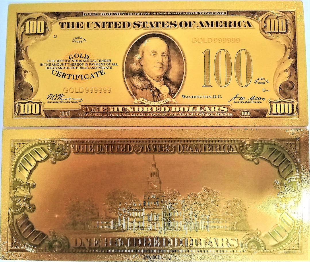 1928 100 Dollar Silver Certificate Novelty Note Gold Color Note Etsy 1928 100 Dollar Silver Certificate Novelty Note Gold Color Note Etsy