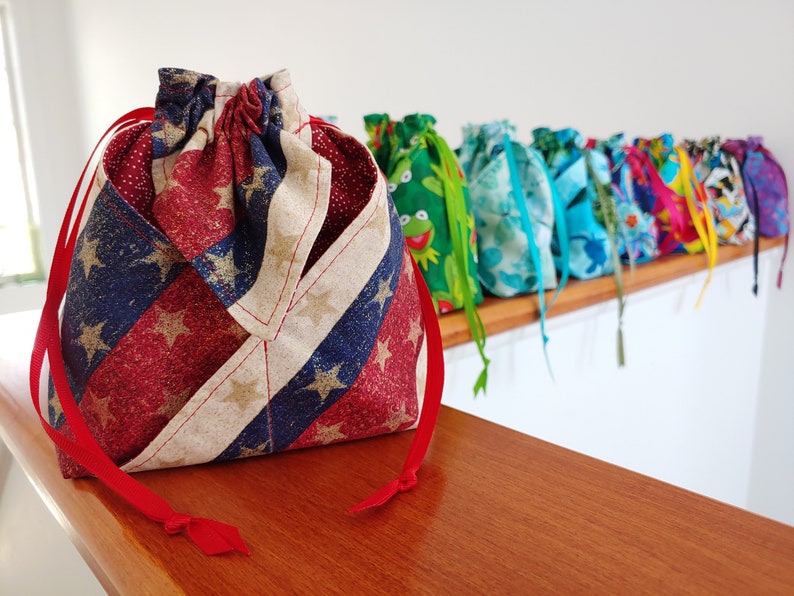 Origami Drawstring Backpack Handmade Origami Drawstring Pouch, Travel Jewelry Bag, Patriotic Red ...