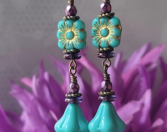 Turquoise Flower Dangle Earrings