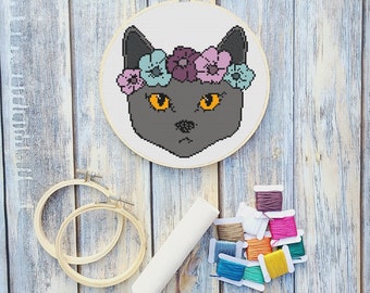 Grey Cat Cross Stitch Pattern