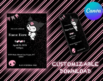 Kitty And Friends Party Invitation | Self Editable In Canva | Kawaii Birthday Invitation | Printable Template | Editable Download