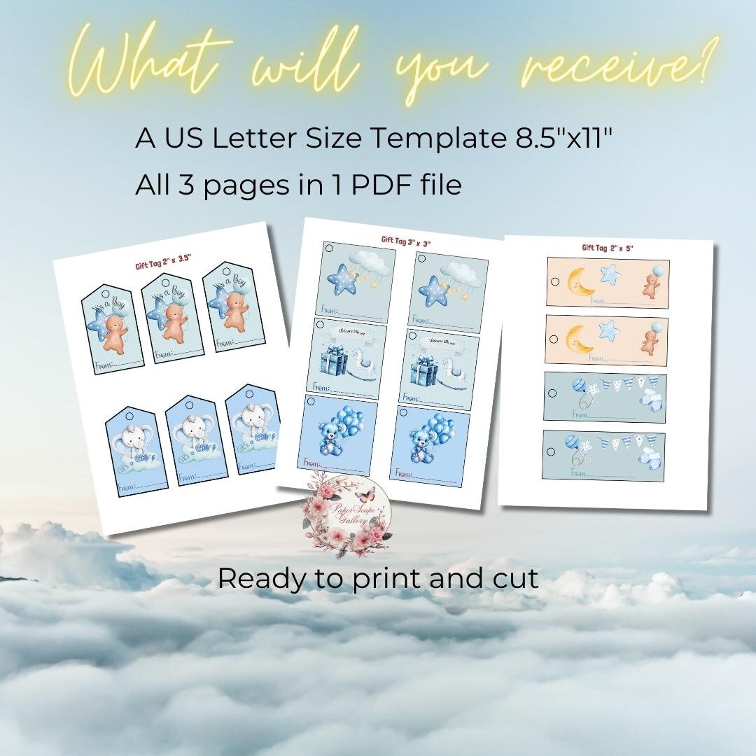 Printable Baby Boy Gift Tags With Watercolor Balloons and - Etsy