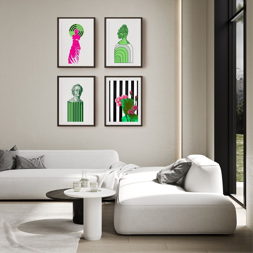 Modern Wall Art Set of 4, Eclectic Prints, Abstract Art, Living Room ...