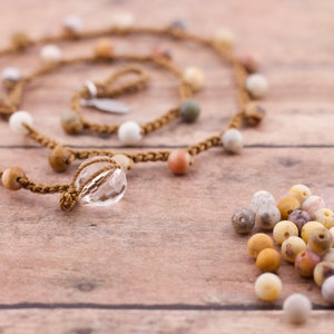 Crystal Lace Agate | Muted Yellow | Pale Orange | Handmade | Stone Crochet Necklace | Gemstone | Precious | SemiPrecious | Simple | Mnml