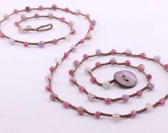 Tourmaline | Polished | Pinks Purples | Stone Crochet Necklace Bracelet Anklet | Handmade | Gemstone | Semi Precious | Simple | Minimal