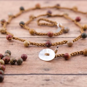 Jasper Red Creek | Matte | Deep Khakis | Green | Handmade | Stone Crochet Necklace | Gemstone | Precious | SemiPrecious | Simple | Mnml