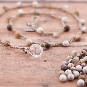 Petrified Wooden Opal | Matte | Brown | White | Handmade | Stone Crochet Necklace | Gemstone | Precious | SemiPrecious | Simple | Mnml