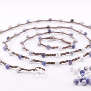 Sodalite | Howlite | Matte | White | Blue | Handmade | Inligo Stone Crochet Necklace | Gemstone | Precious | SemiPrecious | Simple | Minimal
