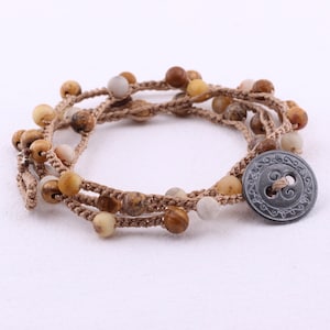 Agate | Jasper Picture Desert | Matte | Browns | Stone Crochet Necklace | Handmade | Gemstone | Precious | SemiPrecious | Simple | Mnml
