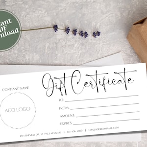 ADD LOGO, Minimalist Geschenkgutschein Vorlage, DIY Geschenkgutschein, bearbeitbarer Geschenkgutschein, druckbare Geschenkkarte, Geschenk für Sie, Coupon