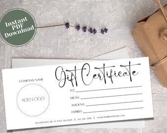 ADD LOGO, Minimalist Gift Certificate Template, DIY Gift Certificate, Editable Gift Voucher, Printable Gift Card, Gift for You, Coupon