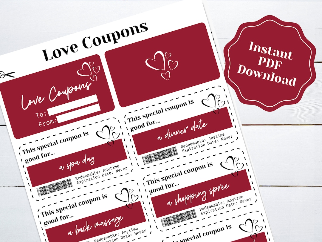 Editable Love Coupon, Valentine's Day Coupons, Love Gift Cards, Love