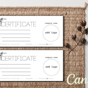 AGREGAR LOGOTIPO, Plantilla de certificado de regalo minimalista, Certificado de regalo DIY, Vale de regalo editable, Tarjeta de regalo imprimible, Regalo para ti