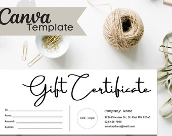 ADD LOGO, Minimalist Gift Certificate Template, DIY Gift Certificate, Editable Gift Voucher, Printable Gift Card, Gift for You