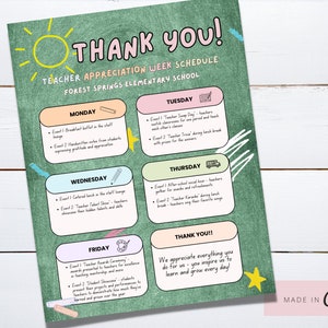 Teacher Appreciation Week Schedule, Editable Teacher Appreciation Flyer, Editable Teacher Appreciation Week Flyer, Staff Appreciation Week