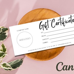 AÑADIR LOGO, Plantilla de certificado de regalo mínima, minimalista, certificado de regalo de bricolaje, vale de regalo editable, tarjeta de regalo imprimible, cupón