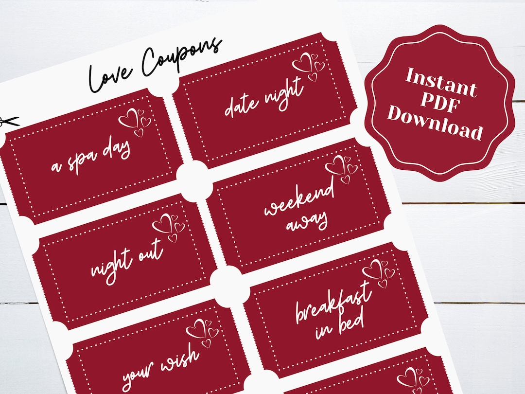 Editable Love Coupon, Valentine's Day Coupons, Love Gift Cards, Love