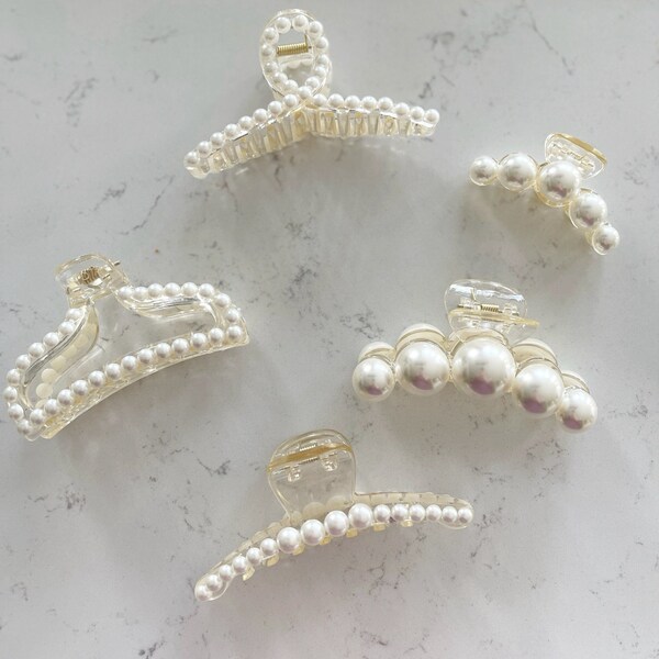 Pearl Claw Clips, White Large Pearl Claw Clips for Hair, Claw Clips, Trendy Pearl Clips, Pearl Beaded Claw Clips