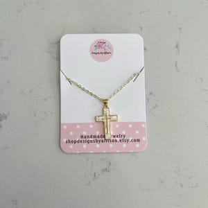 18k Gold Plated Cross Necklace with Pearl Details, Gold Cross Charm Necklace