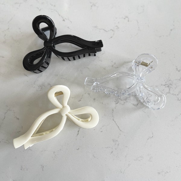 Neutral Bow Claw Clips, Coquette Bow Claw Clips, Trendy Claw Clips for Hair, Black and White Claw Clips, Ribbon Claw Clips, Clear Bow Clip